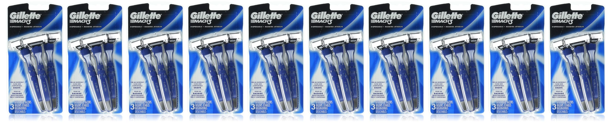 Gillette Mach3 Men’s Disposable Razors, 3 Count - Case of 12