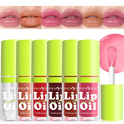 Meilury 6 PCS Hydrating Lip Oil, Big Brush Head Lip Glaze Shiny Transparent Lip Glow Oil, Nourishing & Non-sticky Long Lasting Fresh Clear Smooth Lip Care Plumping Lip Oil (SET B)