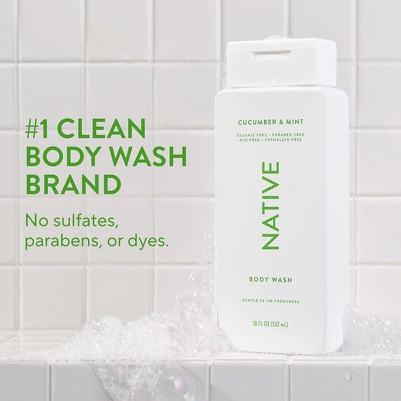Native Body Wash - Naturally Derived Ingredients for Soft, Hydrated Skin | Cucumber & Mint, 18 oz