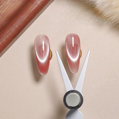 JERCLITY 1 Pieces Light Pink Cat Eye Magnet for Nails 3 in 1 Heart Magnet for Cat Eye Gel Polish, Cylindrical Magnets with Scissor Shaped Tools for French Cat Eye Effect