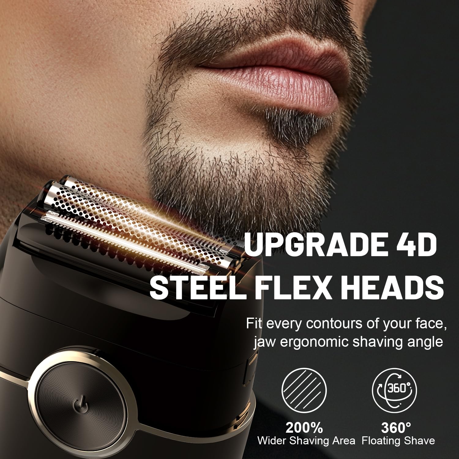 Electric Foil Shaver for Men: Portable Electric Razor for Beard/Face - 4 Floating Blade LED Display USB-C Fast Rechargeable - IPX7 Waterproof for Travel & Home