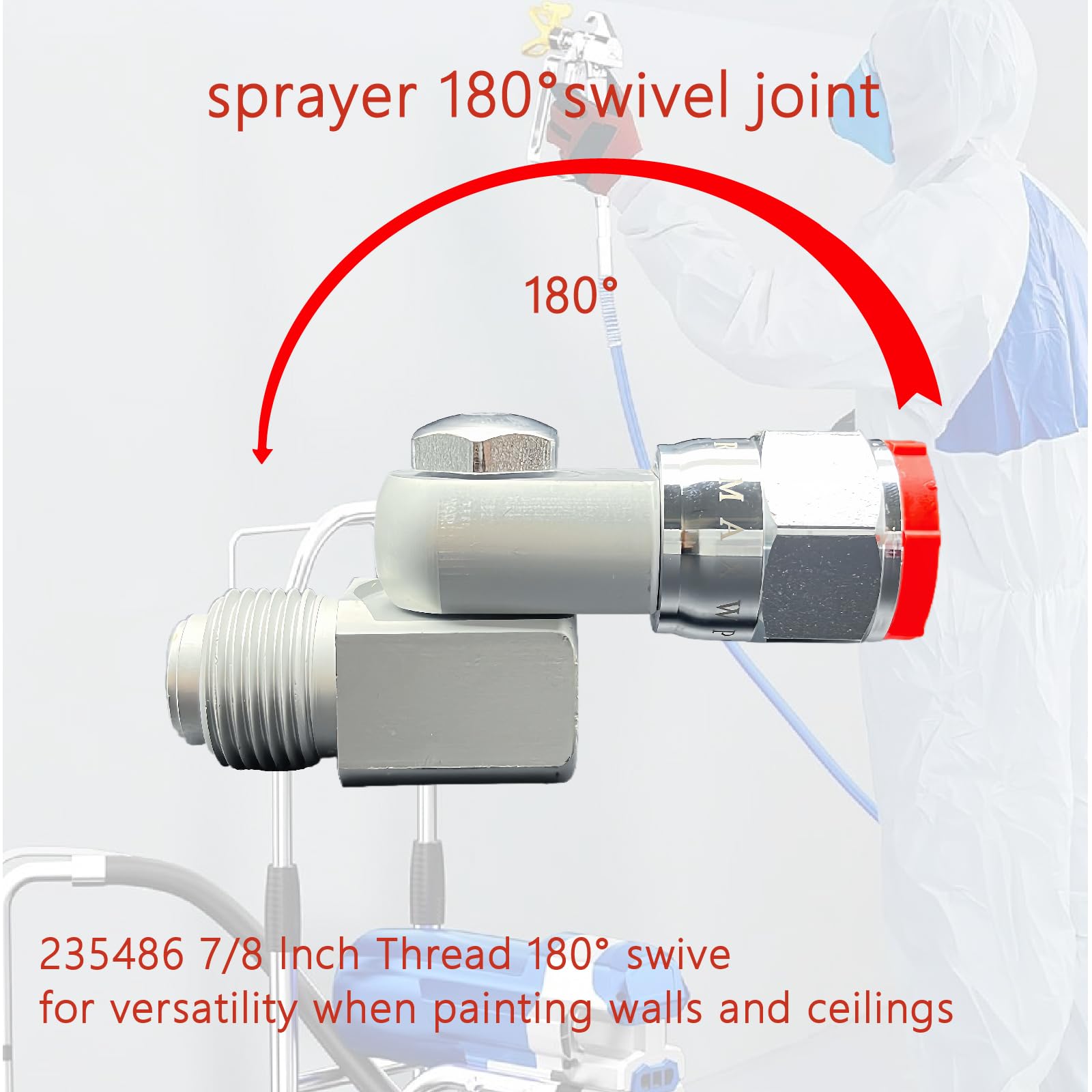 (2pack) 235486 Airless Paint Spray Gun Swivel Joint Compatible with Graco Sprayers Gun Accessories 7/8" Thread 180° Degree Rotation