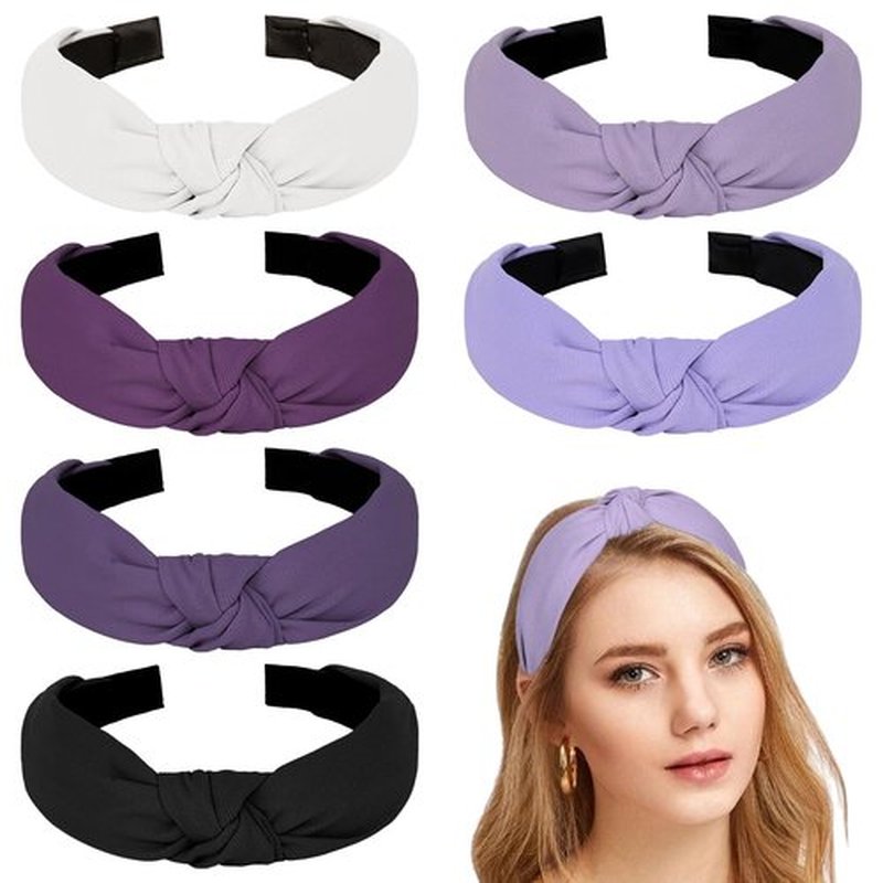 Amariver Knotted Headband for Women Non-slip Head Bands Top Knot Headbands Solid Colors Purple Headbands Fashion Hair Accessories for Women Girls