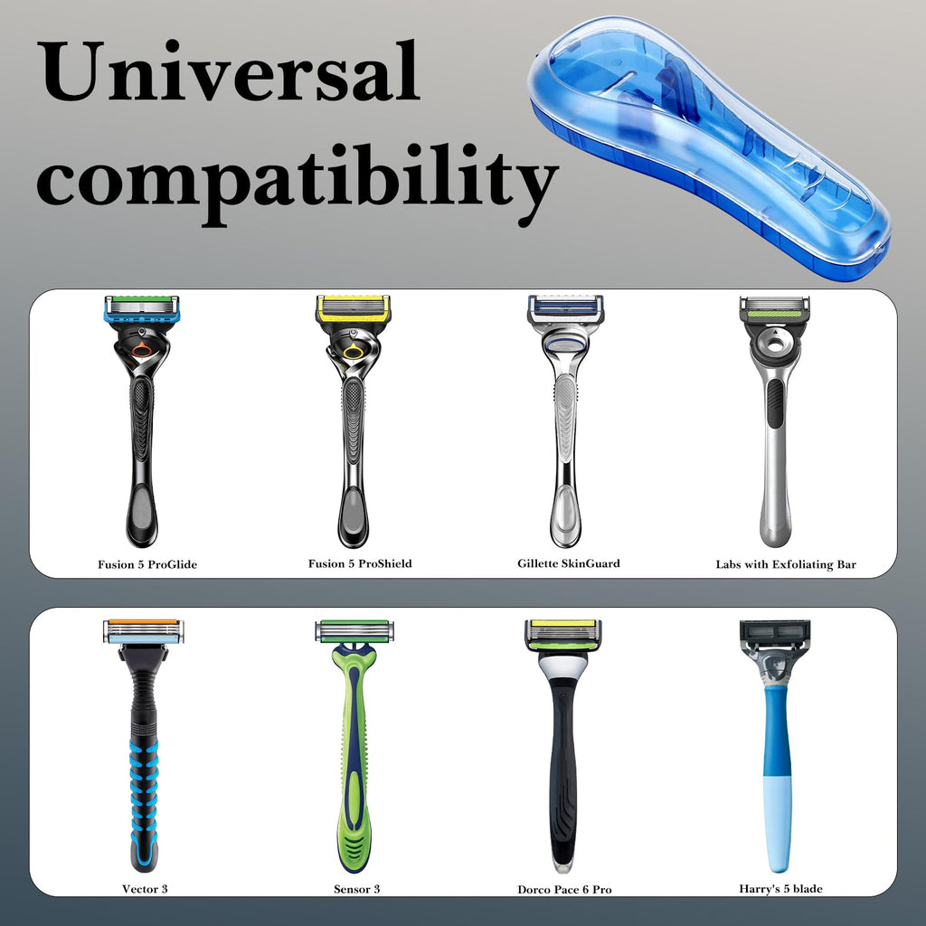 Linkidea 2 Pcs Portable Travel Razor Holder, Protective Razor Case Compatible with Fusion 5 ProGlide, Sensor 3, SkinGuard, Pace 6 Pro (Blue)