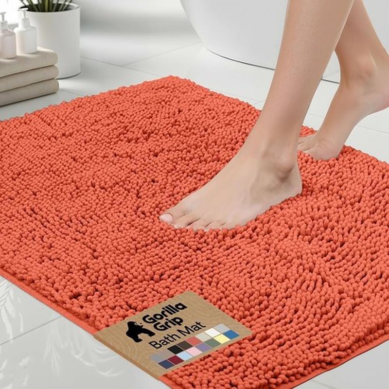 GORILLA GRIP Bath Rug Mat - Thick Soft Absorbent Chenille | Quick Dry Microfiber 60x24 Coral