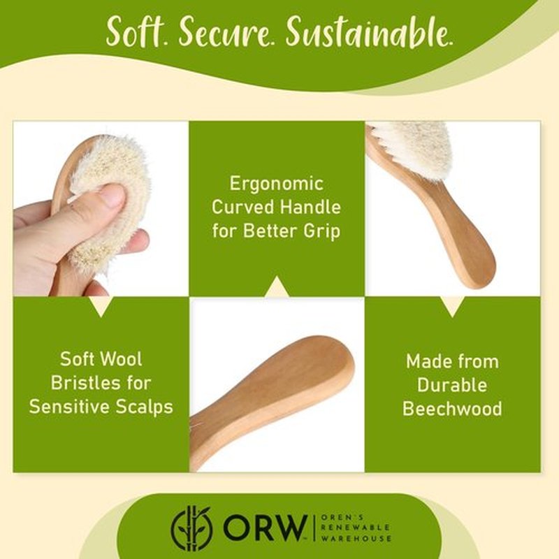 ORW OREN’S Baby Hair Brush - Perfect for Newborn, Toddlers, Infants, Girls & Boys - Beechwood Handle & Goat Hair White Soft Bristle Brush for Gentle Scalp Grooming, Cradle Cap Relief