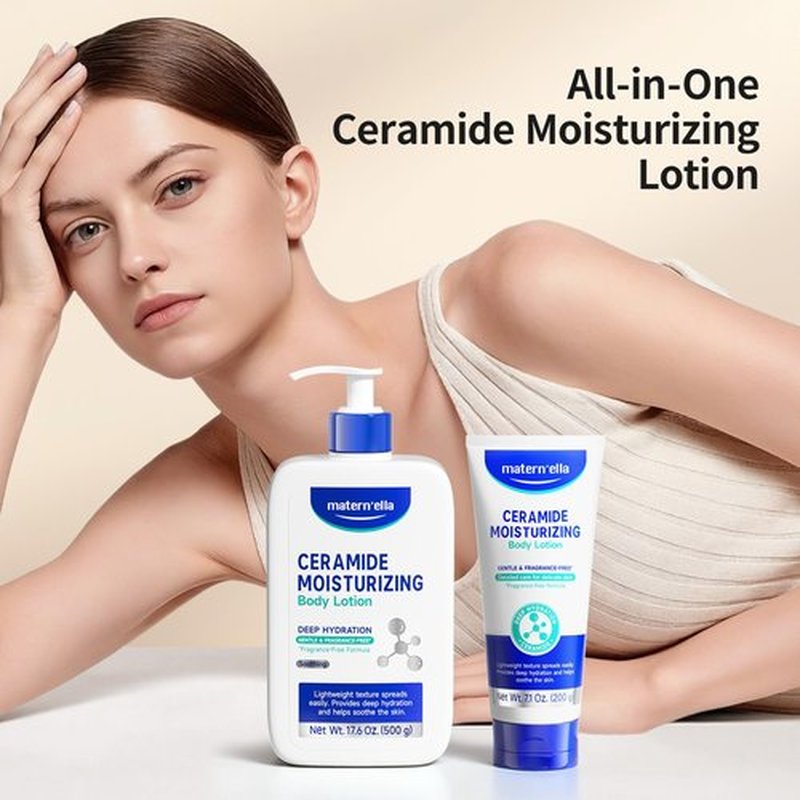 matern'ella Ceramide Body Lotion for Dry & Sensitive Skin - Daily Moisturizer with Niacinamide & 4 Ceramides (NG, AP, NP, EOP) 48H Hydration, Fragrance, Paraben, Non-Greasy 17.6 Oz