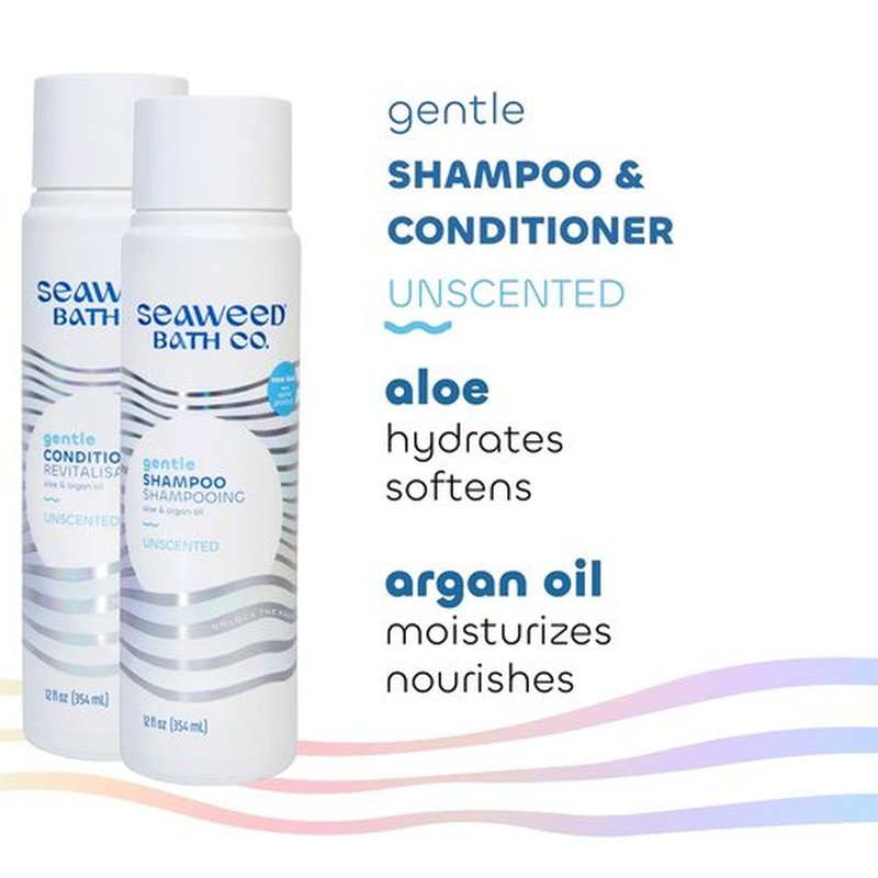 Seaweed Bath Co. Gentle Shampoo & Conditioner Set - Unscented Nourishing Care with Hyaluronic Acid & Aloe - 12 oz (Pack of 2)