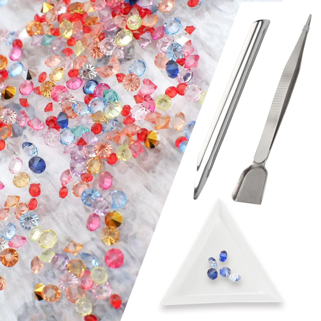 Kcgani 12 Pcs Craft Jewelry Bead Diamond Scoop Set, White Jewelry Shovel Set Triangle Sorting Trays and Silver Handy Tweezer with Scoop, Craft Beading Tweezers for Pearls Gemstones Tools Supplies