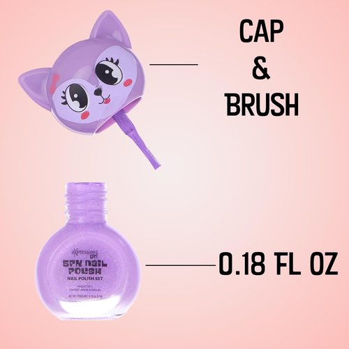 EXPRESSIONS 5pc Critter Character Nail Polish Set for Girls -Water Based Colorful Novelty Nail Polishes, Safe and Non Toxic Manicure Set & Pedicure Kit