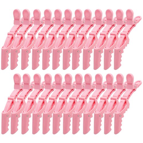 ACO-UINT 24 Pack Alligator Hair Clips for Styling, Sectioning Crocodile hair Clips Professional Barber Accessories for Salon of Thick Curly Volume Hair (Pink)