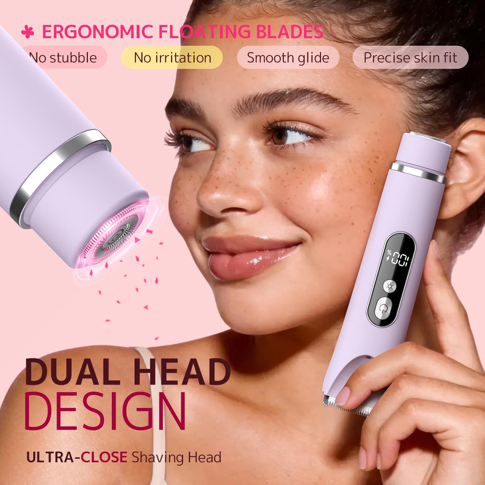CoolHair Bikini Trimmer for Women,Smooth Electric Razor for Sensitive Skin, IPX7 Waterproof Wet & Dry Cordless Body Shaver & Grooming Set for Bikini Area, Pubic Hair, Face, Underarms & Legs(Purple)