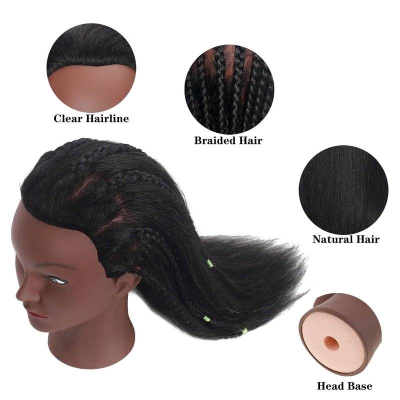 ZOMOI 16" Mannequin Head 100% Human Hair Hairdresser Training Braiding Styling Manikin Cosmetology Makeup Manican Doll Display Practice with Stand(Black 16inch A)