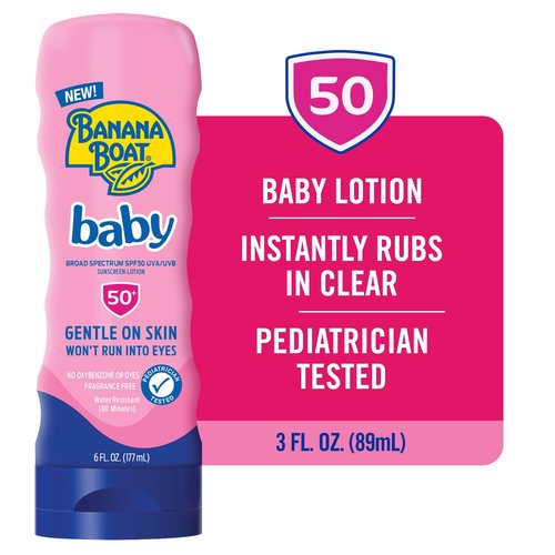Banana Boat Baby Sunscreen SPF 50, 6Fl Oz | SPF 50 Sunscreen for Babies and Toddlers, Beach Essentials, Baby Sunblock, 6Fl Oz