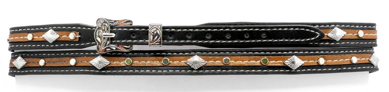 Western Hat Band with Buckle – Black and Brown Faux Leather with Silver Conchos and Stud Accents – Adjustable Cowboy Hat Accessory for Men and Women