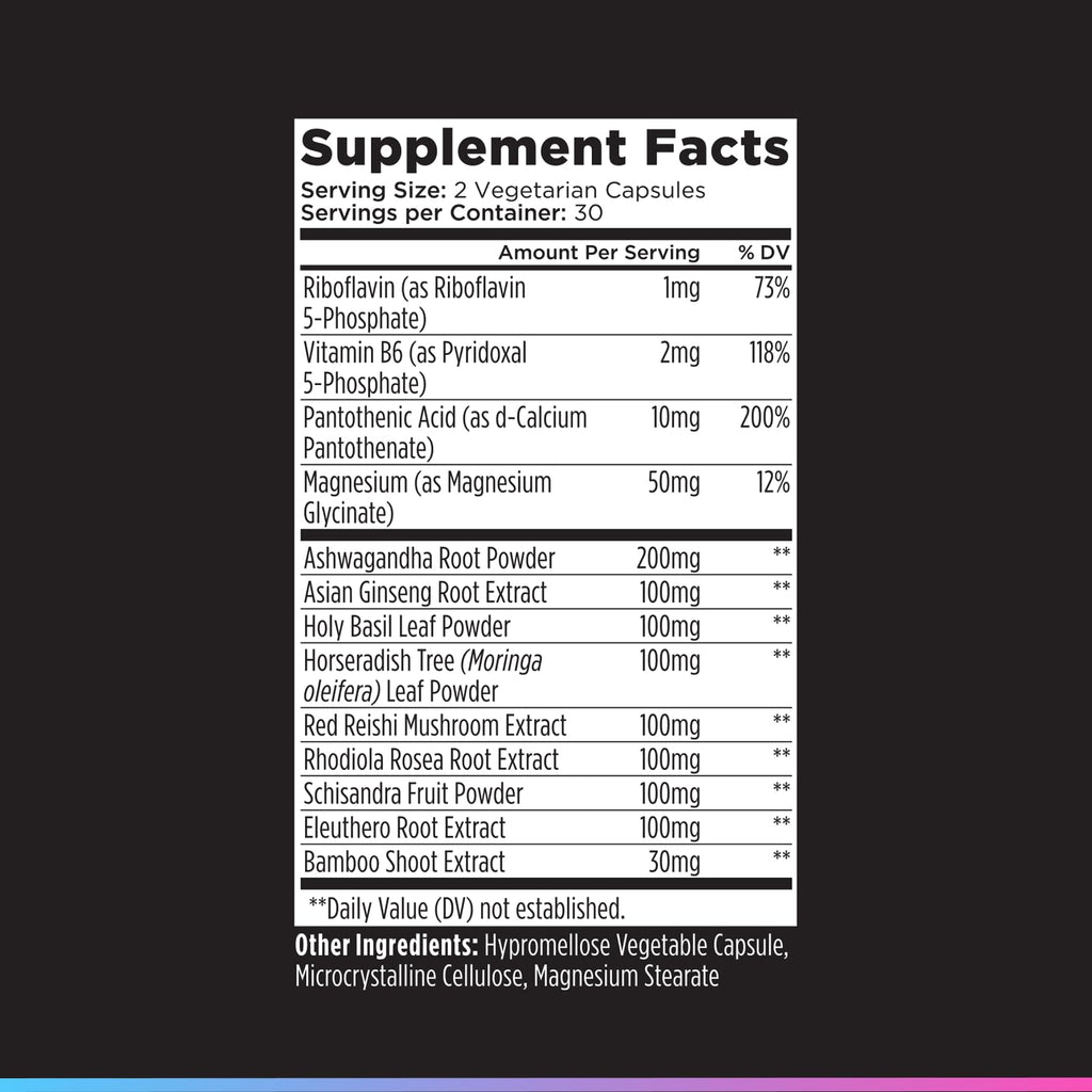 Livingood Daily Stress Support, 12-in-1 Supplement with Ashwagandha, Reishi Mushroom, Vitamin B6, Adaptogenic Herbs & Magnesium, Supports Mood & Calm, Gluten Free, Vegan, 60 Vegetarian Capsules