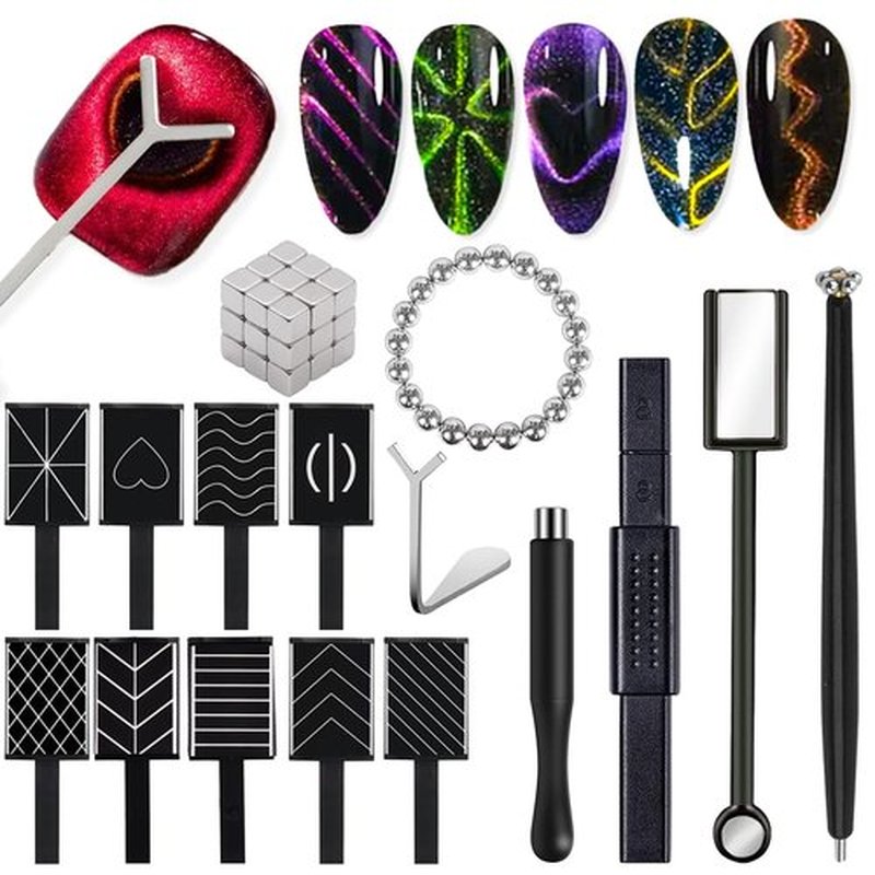 MOLILON 61Pcs Cat Eye Nail Magnet Tool Set, Cat Eye Heart Magnet for Nails, Cat Eye Gel Nail Polish Magnets, Strong Magnetic Tools Heart Cat Eye Magnet Tool for Nails DIY Manicure Designs