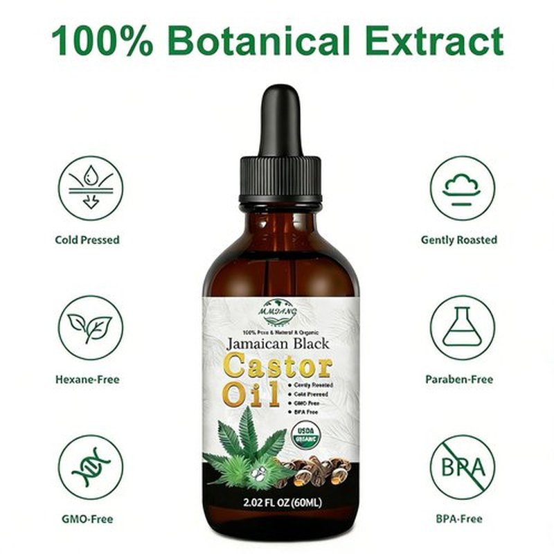 MMPANG Jamaican Black Castor Oil - USDA Certified 100% Organic Jamaica Oils for Hair Growth Cold Pressed, Hexane-Free, Glass Bottle Dropper & Dual Brush, Thicker Eyelashes, Brows & Scalp Care, 2oz