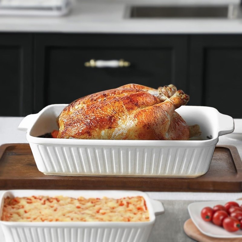 Ceramic Baking Dish Set - 2-Piece Rectangular Casserole Pans | 4.4QT & 1.8QT, Oven Safe, White