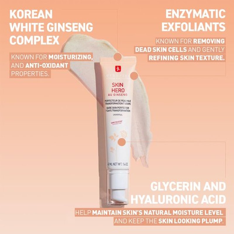 Erborian Skin Hero with White Ginseng, Facial Concealer and Makeup Primer - Non-Tinted Bare Skin Perfecting Face Moisturizer Smooths, Blurs & Illuminates- Silicone Free Korean Skincare