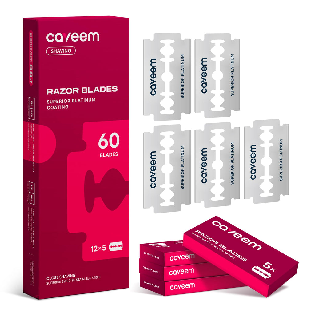 CAVEEM 60 Count Double Edge Razor Blades, Stainless Steel Refills