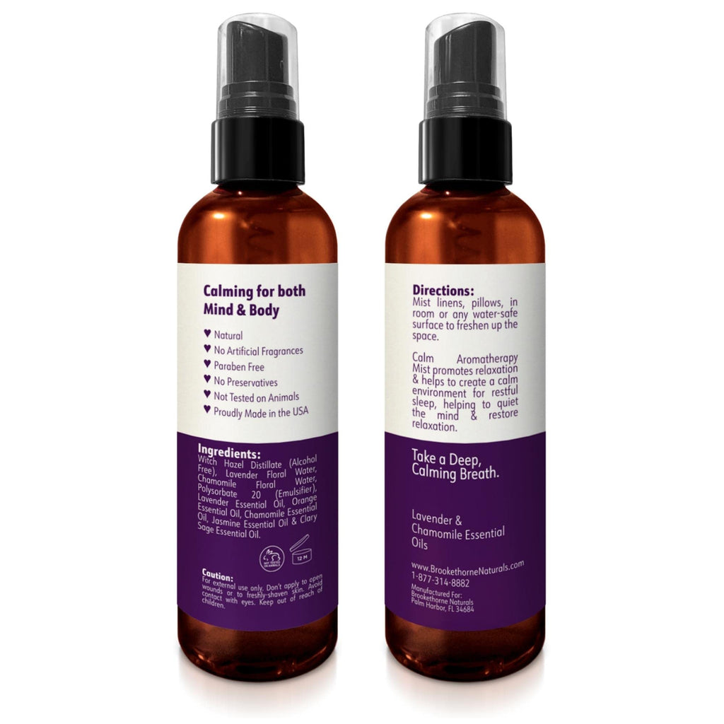 Calm Aromatherapy Mist with Lavender & Chamomile Essential Oil. Natural Sleep & Pillow Spray, Room & Linen Mist. Lavender Spray Air Freshener for Relaxation & Sleep - Brookethorne Naturals