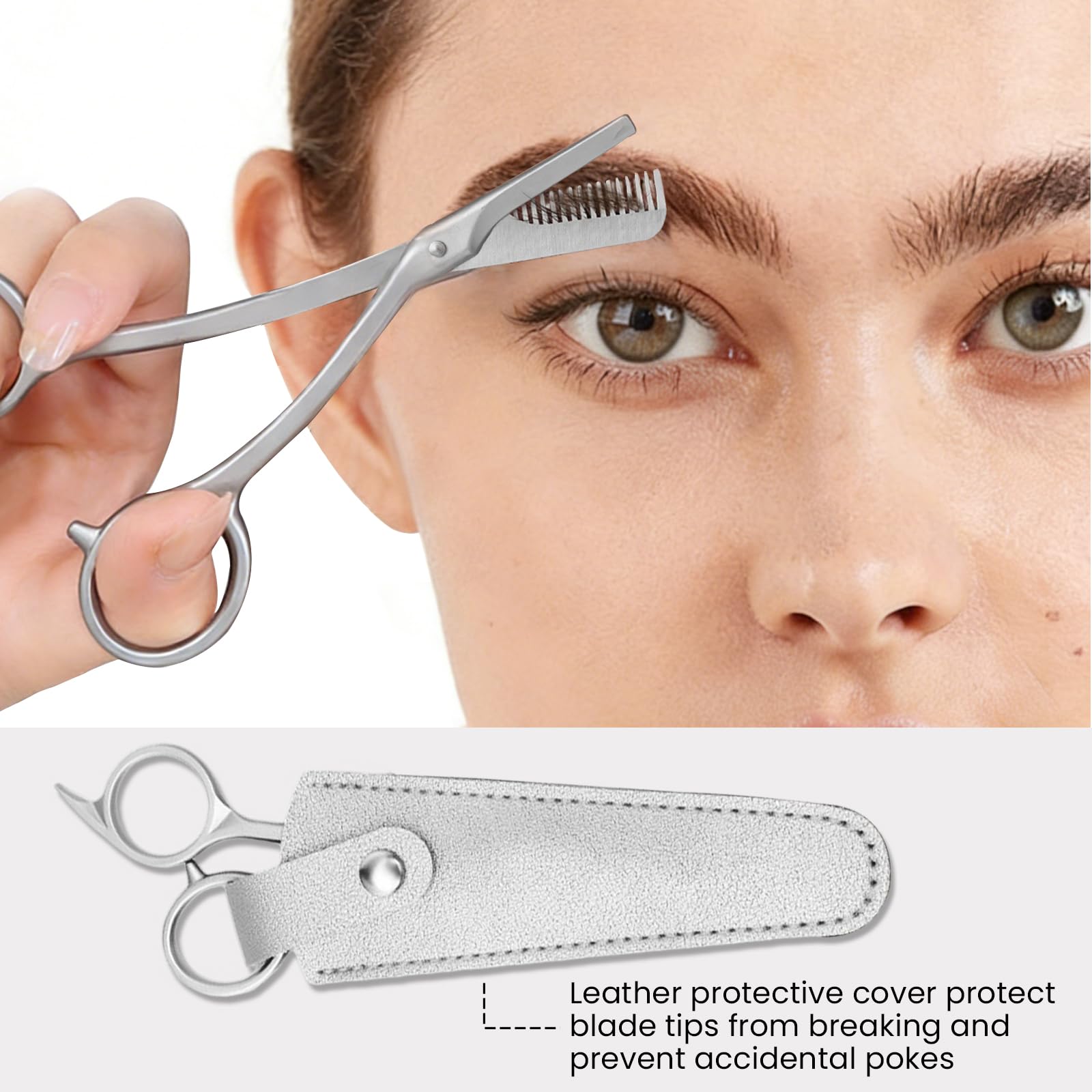 Stainless Steel Eyebrow Trimmer Scissors with Comb – Includes Dual-Ended Angled & Spoolie Brow Brush