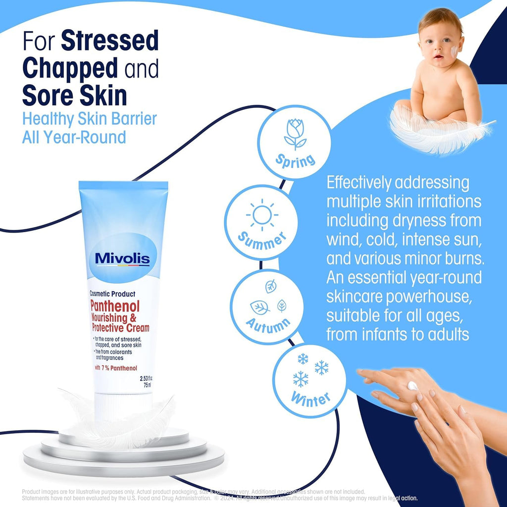 High Concentration 7% Panthenol B5 Multi Healing Ointment & Soothing Cream for Dry, Irritated Skin, Sunburn & Rash Relief, Baby Safe, Fragrance-Free.
