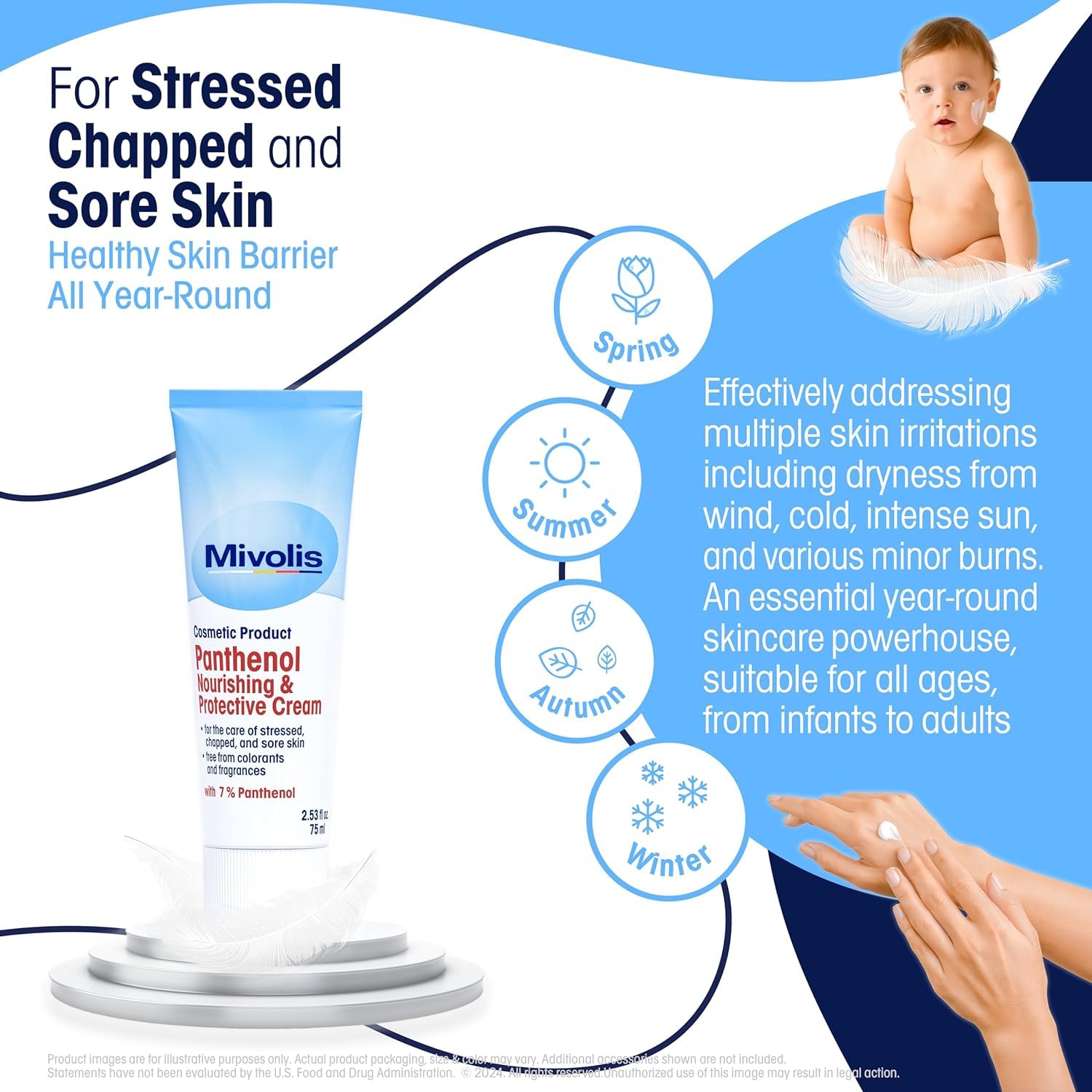 High Concentration 7% Panthenol B5 Multi Healing Ointment & Soothing Cream for Dry, Irritated Skin, Sunburn & Rash Relief, Baby Safe, Fragrance-Free.