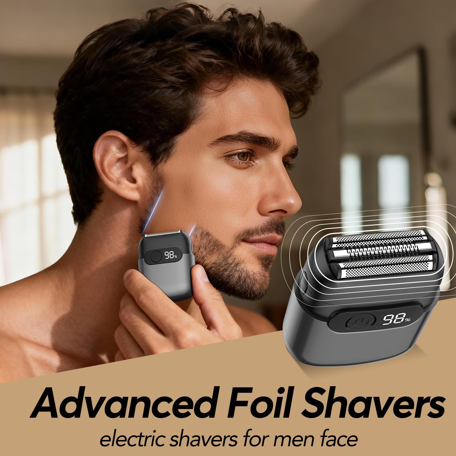 Foil Shavers for Men - Mini Electric Razor with 3 Floating Blades, Smart LED Display, Traver Lock, IPX7 Waterproof Wet/Dry Shaving for Face & Beard, USB-C Fast Chage for Travel Home, Gift for Men