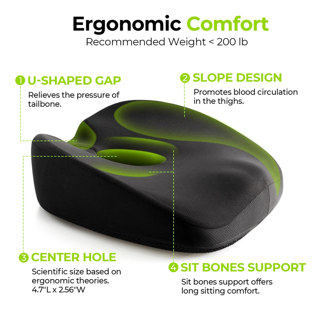 AUVON Innovative Donut Pillow Hemorrhoids Scientific Center Hole and Tailbone Cutout, Orthopedic Pain Relief Donut Seat Cushion for Coccyx, Sciatica, Postpartum Pregnancy, After Surgery Sitting Relief