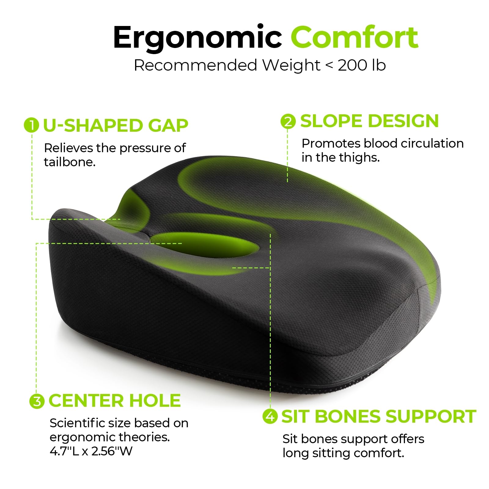 AUVON Innovative Donut Pillow Hemorrhoids Scientific Center Hole and Tailbone Cutout, Orthopedic Pain Relief Donut Seat Cushion for Coccyx, Sciatica, Postpartum Pregnancy, After Surgery Sitting Relief