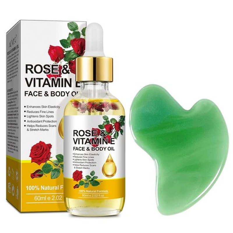 plomala Vitamin E Face Oil,Rose Vitamin E Oil with Gua Sha Massage Tools for Face & Body,Organic Rose Oil for Moisturizing and Hydrating-2.02 fl.oz