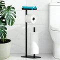 Skiennix Free Standing Toilet Paper Holder - Rustproof Metal with Anti-Slip Base & Top Shelf | Black