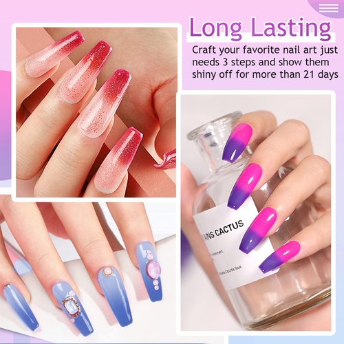 Honey Joy Color Changing Dip Powder Nail Set, Blue White Pink Purple Glitter Ombre Cold Warm Temperature Mood Change Nail Art Manicure DIY, No Nail Lamp Cured 6 PCS (W-3-1-2-8-10-17-10g/box)