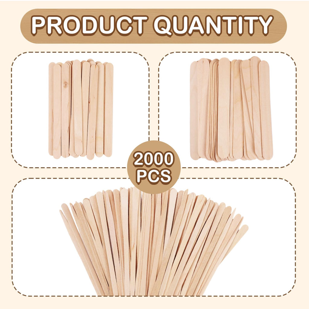 OPLCFO 2000pcs Wax Sticks for Hair Removal, 3 Style Popsicle Sticks for Waxing, Applicatorstick with Small Medium Large Sizes