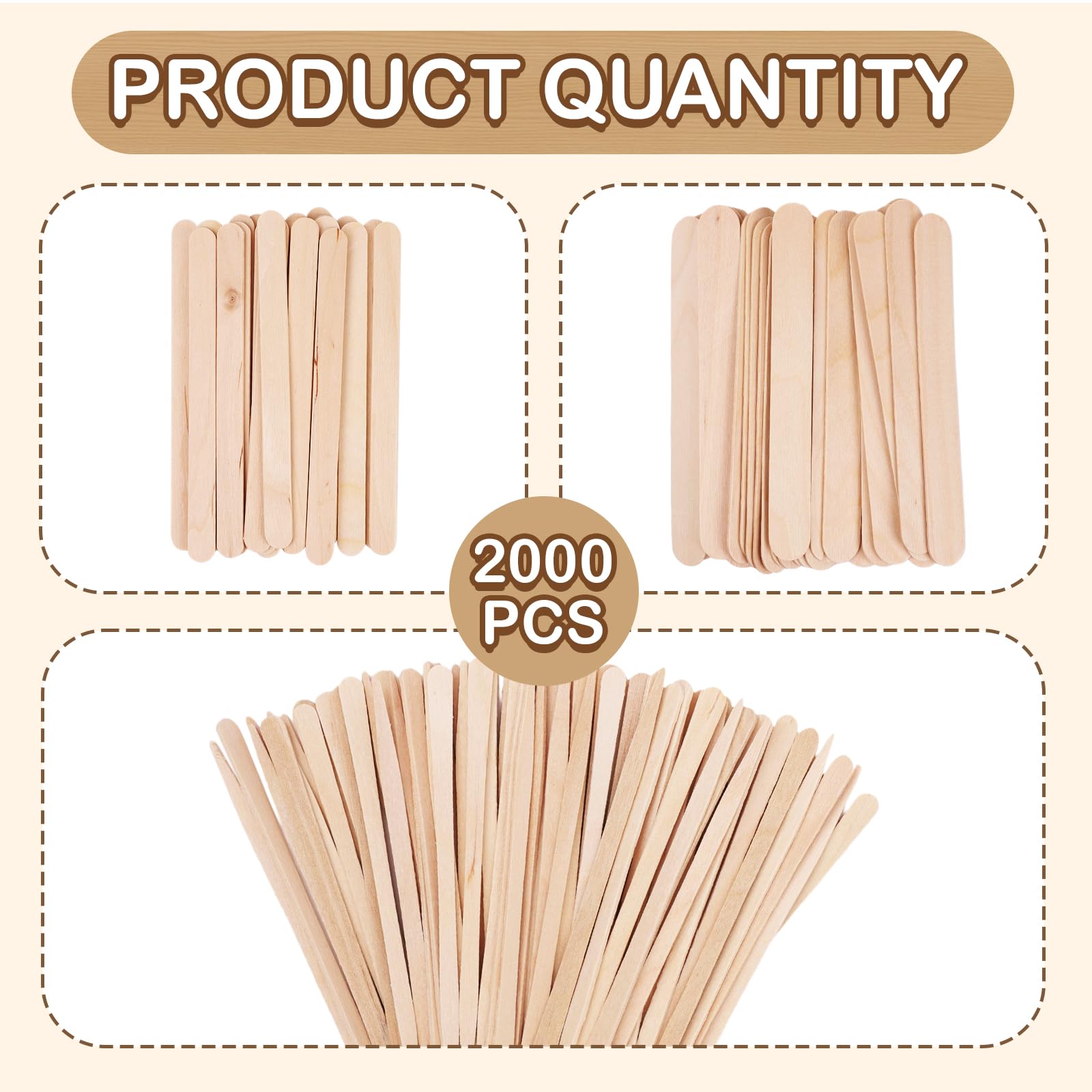 OPLCFO 2000pcs Wax Sticks for Hair Removal, 3 Style Popsicle Sticks for Waxing, Applicatorstick with Small Medium Large Sizes