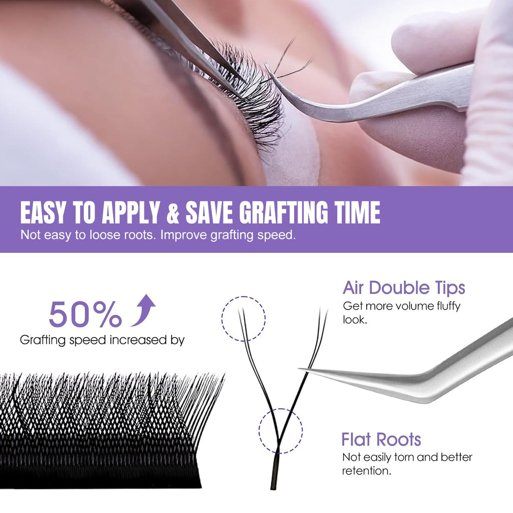 NATUHANA YY Lash Extensions 0.07 D Curl 8-14mm Mix Premade Fan 4D Y Blue