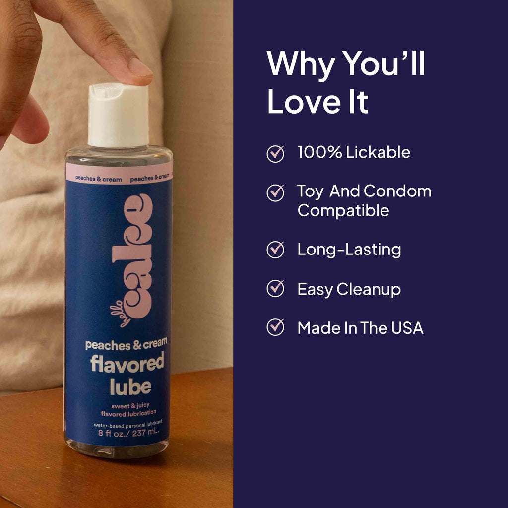Hello Cake Peaches & Cream Flavored Lube - Water-Based Personal Lubricant - Vegan, Sugar-Free, Gluten-Free - Easy Clean-Up - for Men, Women, and Couples, 8 fl oz