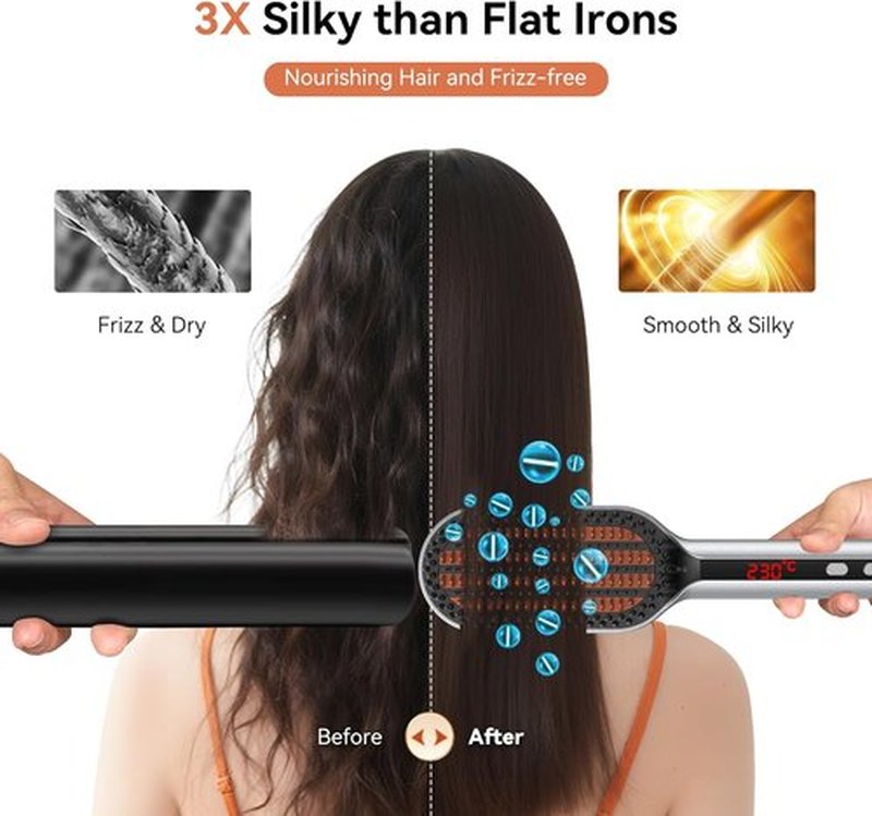 Skiennix Ionic Hair Straightener Brush - Fast Heating 20s Comb for Thick Curly Hair | Anti-Scald, 250°F-450°F