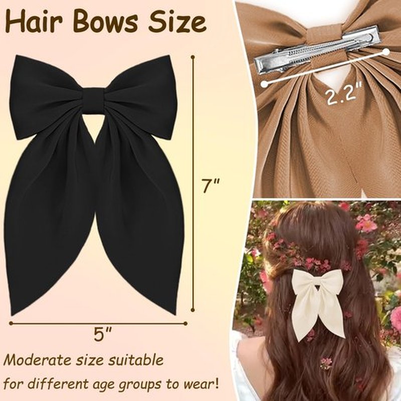 Officentra 6PCS Silky Satin Hair Bows for Women, Hair Bows for Girls,Best Hair Clip Gifts for Women and Girls