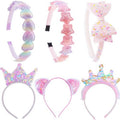PUSABAOWO Headbands for Girls 6 Pack Toddler Headbands Glitter Kids Hairband Cat Bow Heart Star Crown Hair Accessories for Toddler Girls Teens