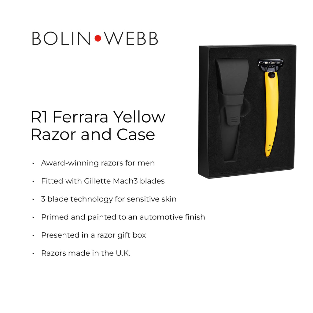 Bolin Webb R1 Razor & Travel Case - Premium Razors for Men with Gillette Mach3 Blade Cartridge, Lightweight Shaving Razor for Smooth, Irritation-Free Shave, Ideal Gift & Daily Grooming Set (Yellow)