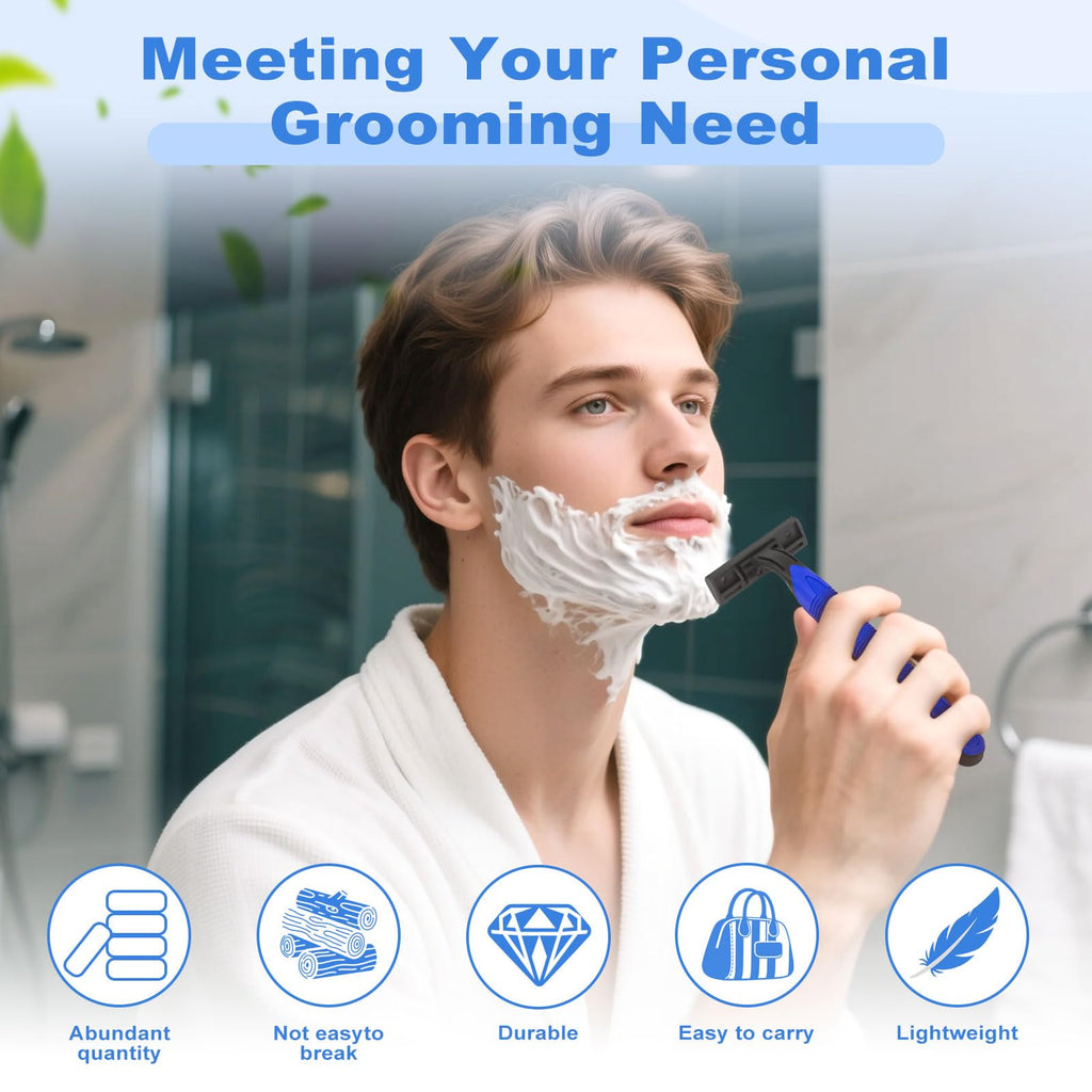 Fafortune Disposable Twin Blade Razors in Bulk, Individually Wrapped - Clear Safety Cap, For Homeless, Hotel, Airbnb, Travel (pack of 400,blue)