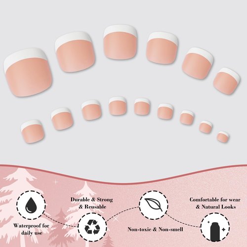 300pc French Tips Press on Toenails Women Fake Toes Nail Tips, Nude Pink Glue on Toe Nails Press ons Fake Toenail Soft Gel False Toe Nail Artificial Toe Fake Nail Tip for Acrylic Toenail Extension