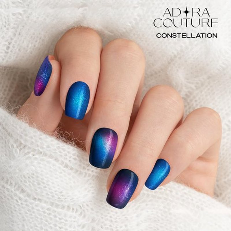 Adora Couture Semi Cured Gel Nail Strips with 30 Pieces - UV Gel Stickers, Manicure Kit, Easy Application Wraps Includes Prep Pads, Nail File, Wooden Stick - UV Light Required (Constellation)