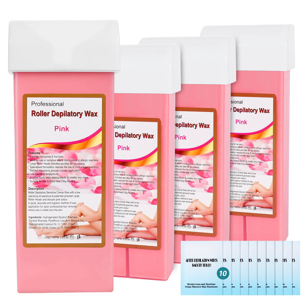 Roll on Wax Refill: 4 Aloe Wax Roller Refill - Hair Removal Cartridge for Body Legs Arms (100g/3.53oz, 4 Pack)