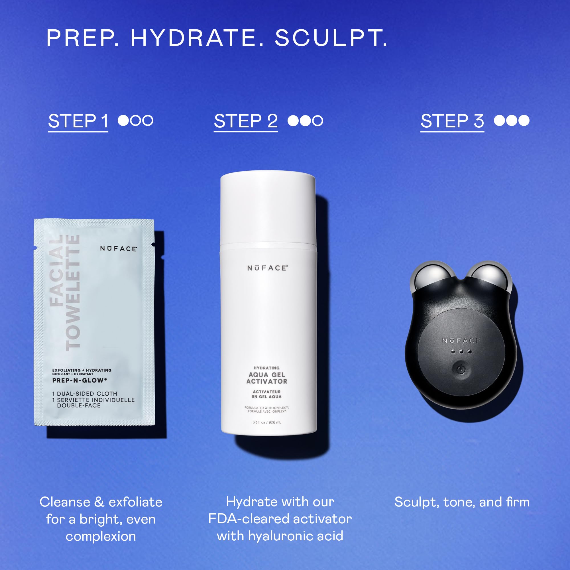 NuFACE Prep-N-Glow Facial Towelettes - 2-in-1 Exfoliating + Cleansing Makeup Remover Wipes, Hyaluronic Acid Travel Face Wipes to Hydrate & Brighten for Glowing Skin - 5 Individually Wrapped Cloths
