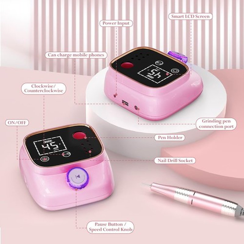 ANBEISTEE Electric Nail Drill 45000 RPM, Professional Rechargeable Nail File Kit, Nail Drill Machine, Nail Grinder, Acrylic Nail Kit for Any Manicure, Pedicure, Gel Polishing Removing, Pink