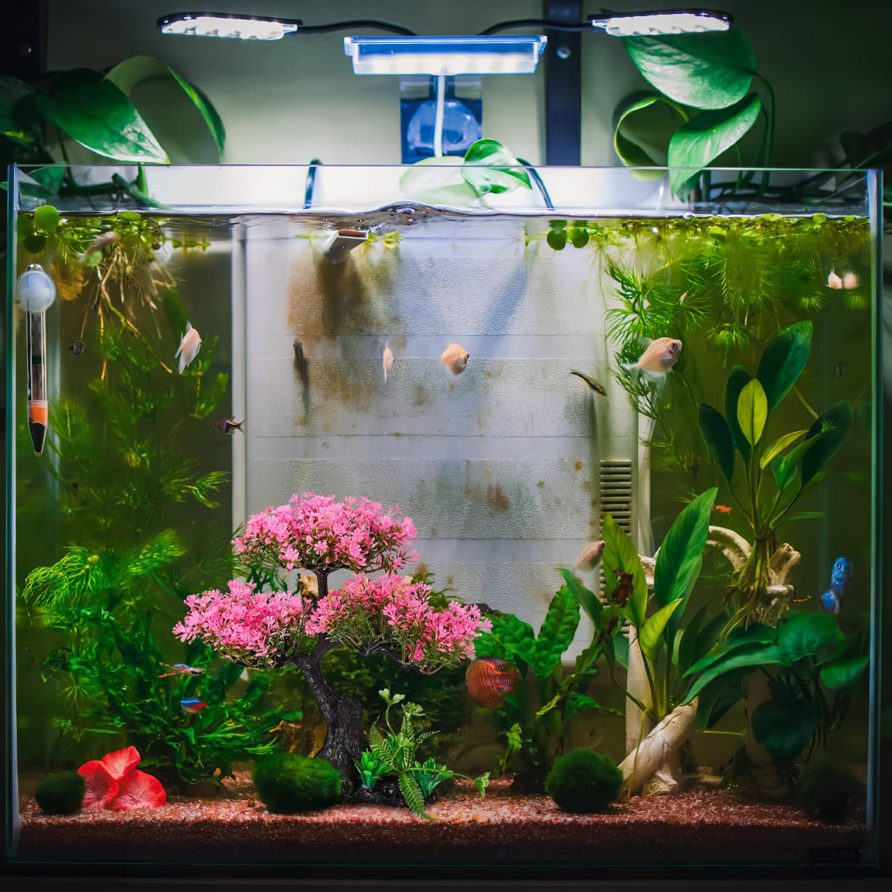 Didiseaon Aquarium Decor Artificial Plants Tree Set 11.4 Inch Plastic Plants for 10-55 Gallon Fish Tank Decoration Pink Simulation Aquarium Tree Betta Fish Bowl Ornaments Home Office Decor